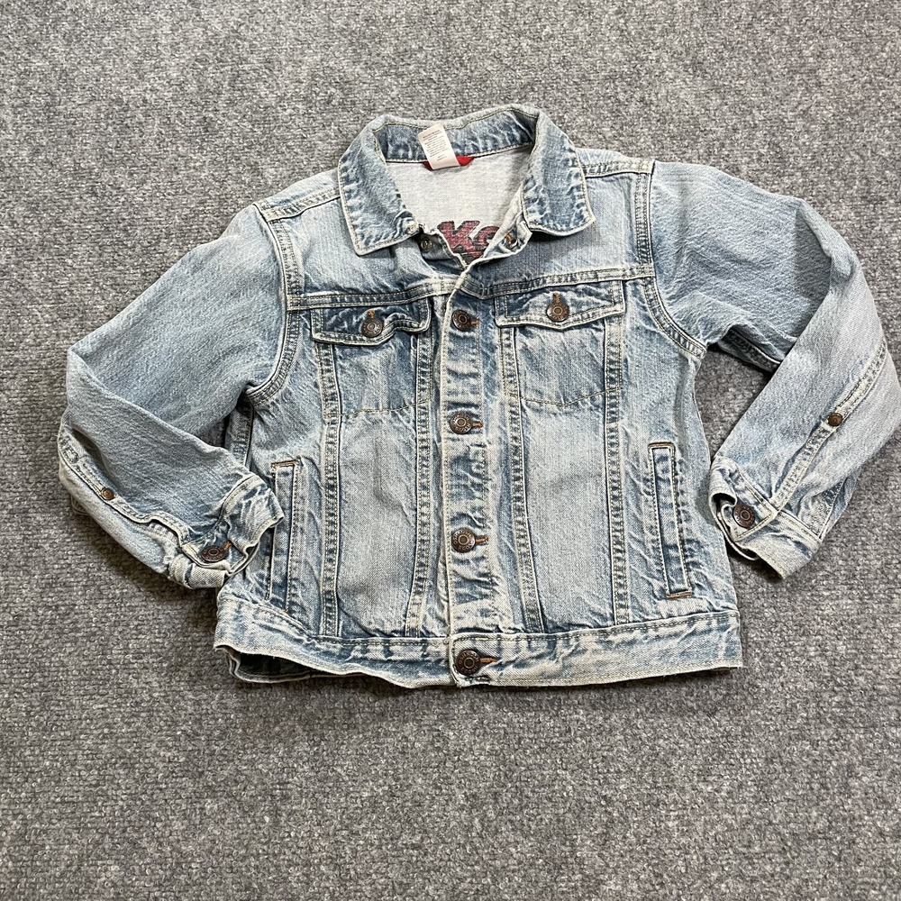 Vintage OshKosh B'gosh Denim Trucker Jacket Youth Size 7 Unisex Snap Distressed